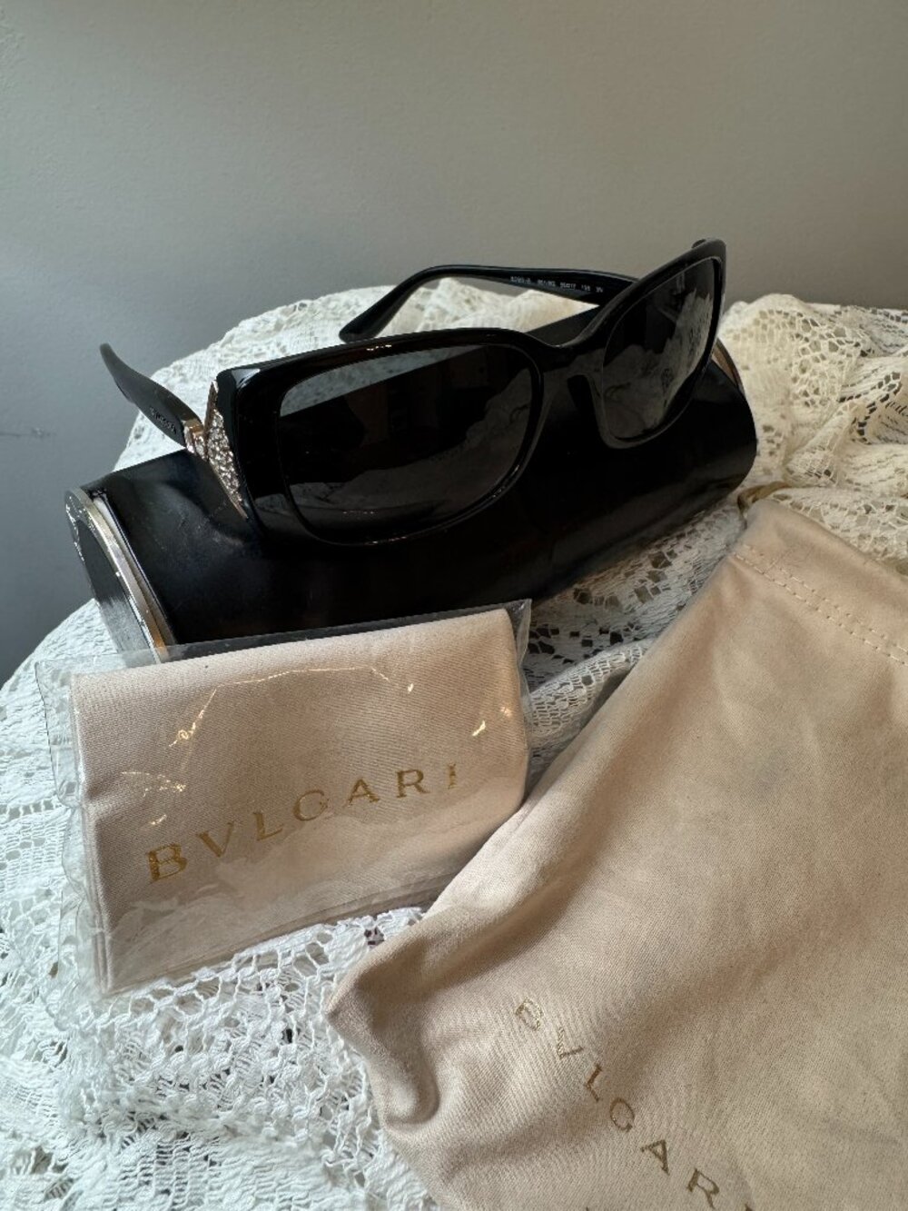 Bvlgari 8099-B 901/8G Black Crystal Sunglasses - Full Luxury Bundle